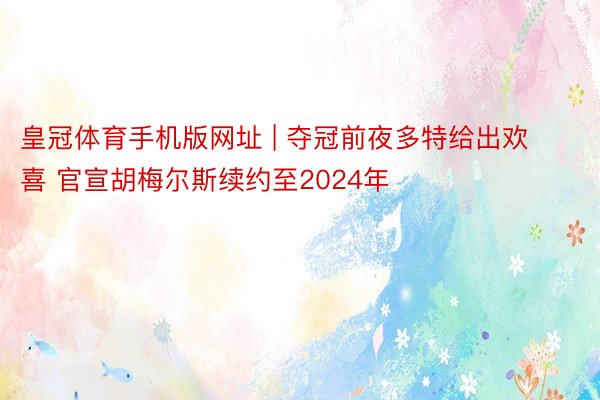 皇冠体育手机版网址 | 夺冠前夜多特给出欢喜 官宣胡梅尔斯续约至2024年