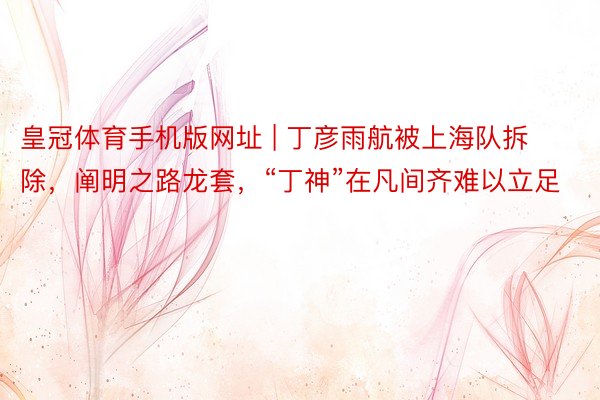 皇冠体育手机版网址 | 丁彦雨航被上海队拆除,阐明之路龙套,“丁神”在凡间齐难以立足